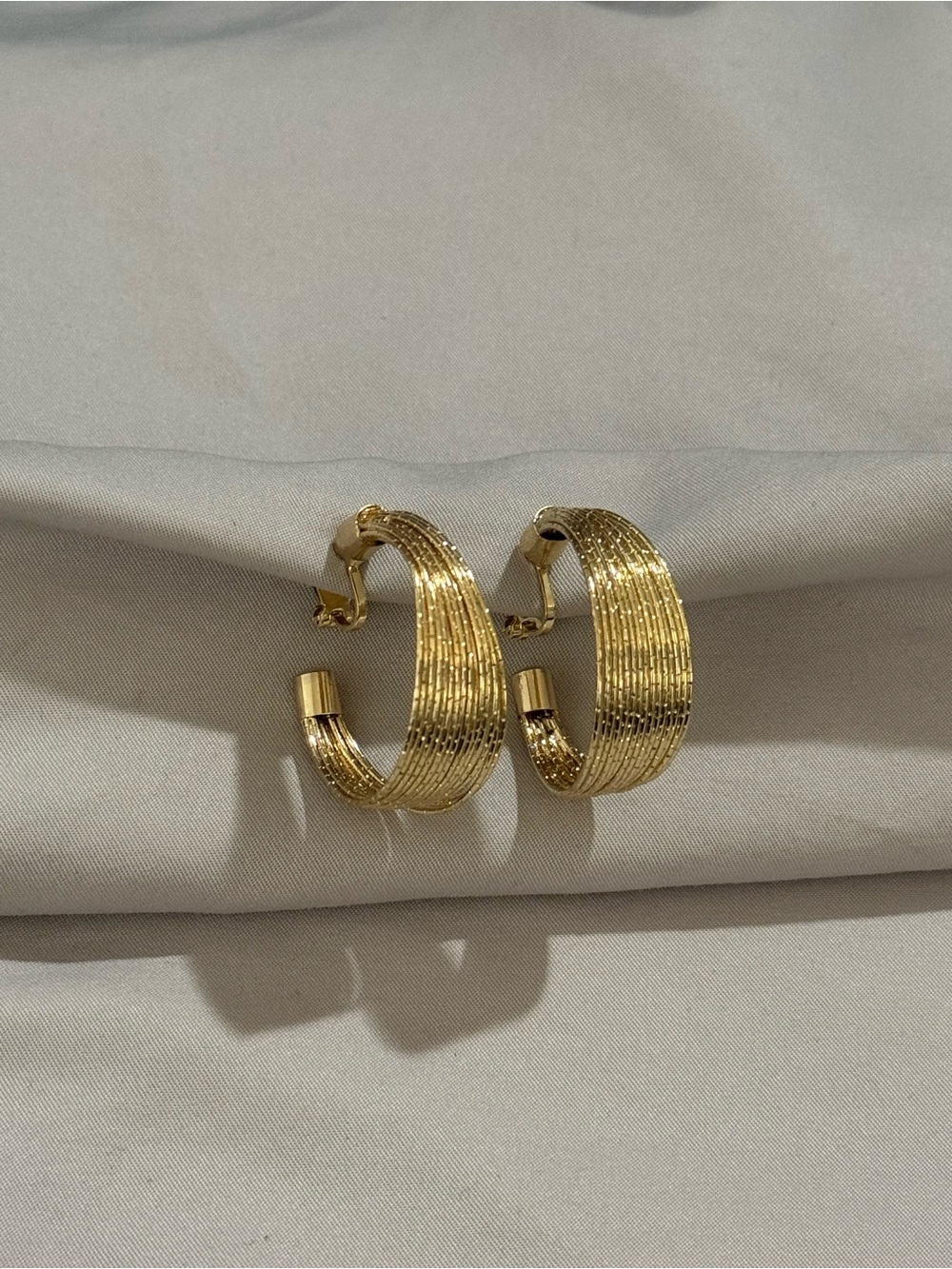 Vintage Style Gold Multi Strand Wide Hoop Clip On Earrings Chunky